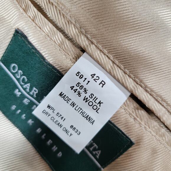 Oscar De La Renta Silk Wool Sport Coat Mens 42R Tan Gold Weave Three Button - Picture 13 of 13